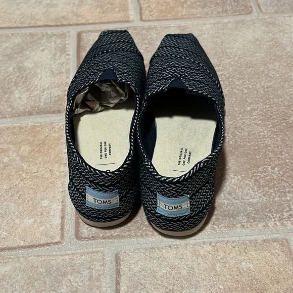 TOMS Womens Alpargata Round Toe Woven Classics Espadrille Navy Herringbone - Picture 3 of 4